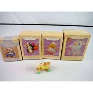 Lot Of 5 Vtg Hallmark Ornaments Pastal Colors Bunnies Chicks